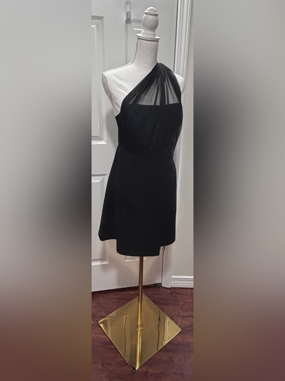 French Connection Whisper One-Shoulder Tulle Mini Bow Stretch Black Sz 10 & 12